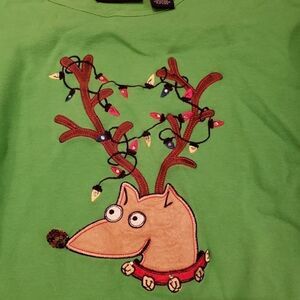 Ugly Christmas 3/4 Sleeve Top Reindeer Green Sz M